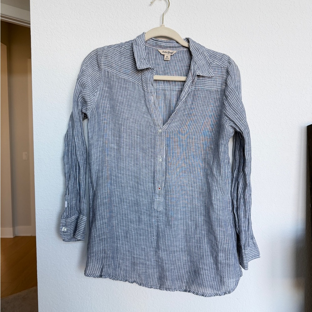 Lucky Brand Shirt Women XS BlueStriped 3/4 Button Pullover Top Long Sleeve
